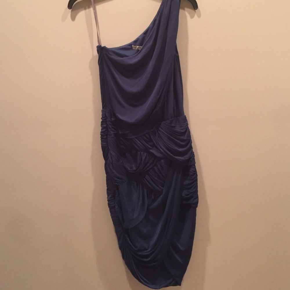 Halston Heritage one shoulder cocktail dress in Ocean blue - Picture 3 of 5